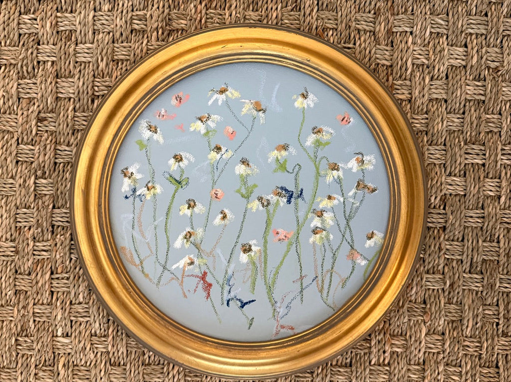 Encore framed round original artwork on woven background