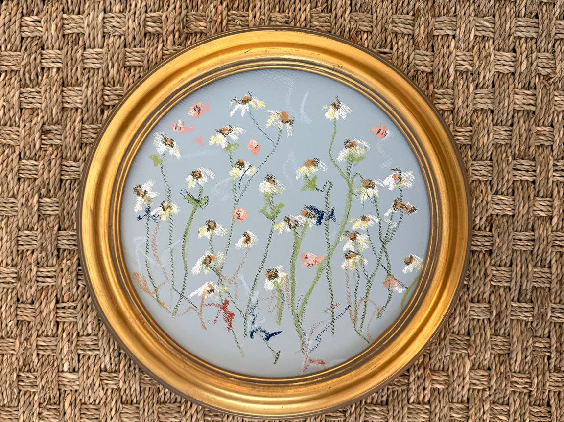 Encore framed round original artwork on woven background